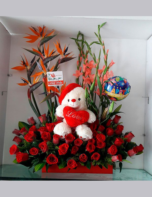 ARREGLO JARDIN CON PELUCHE - Floristería Flores Bellas