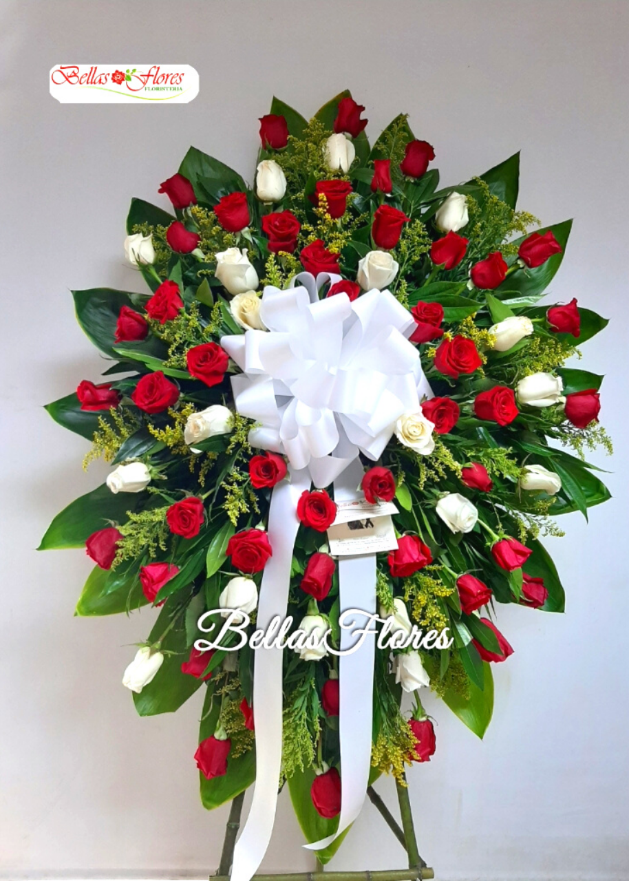 Corona Funebre Rosas Rojas Y Blancas - Floristería Flores Bellas
